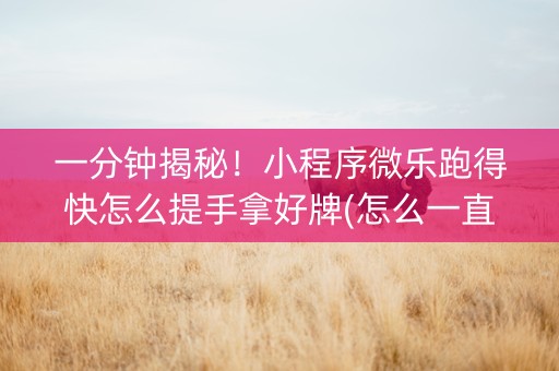 一分钟揭秘！小程序微乐跑得快怎么提手拿好牌(怎么一直赢)