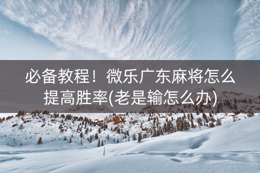 必备教程！微乐广东麻将怎么提高胜率(老是输怎么办)