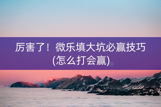 厉害了！微乐填大坑必赢技巧(怎么打会赢)