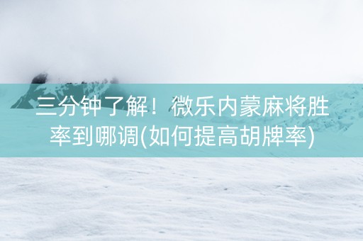 三分钟了解！微乐内蒙麻将胜率到哪调(如何提高胡牌率)