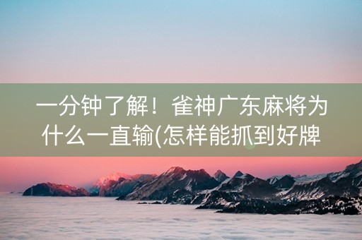 一分钟了解！雀神广东麻将为什么一直输(怎样能抓到好牌)