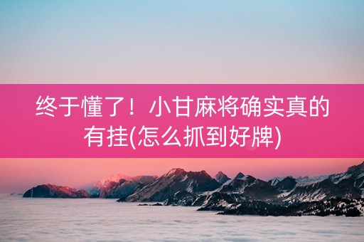终于懂了！小甘麻将确实真的有挂(怎么抓到好牌)