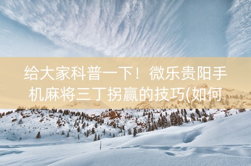 给大家科普一下！微乐贵阳手机麻将三丁拐赢的技巧(如何拿好牌)