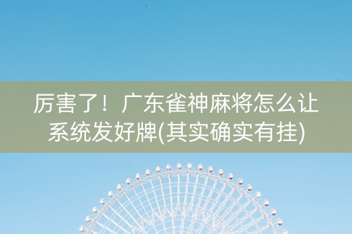 厉害了！广东雀神麻将怎么让系统发好牌(其实确实有挂)