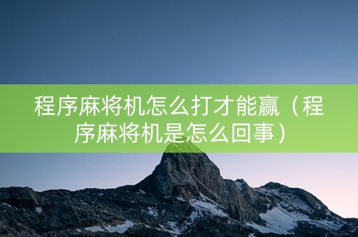 程序麻将机怎么打才能赢（程序麻将机是怎么回事）