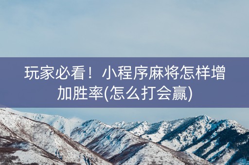 玩家必看！小程序麻将怎样增加胜率(怎么打会赢)
