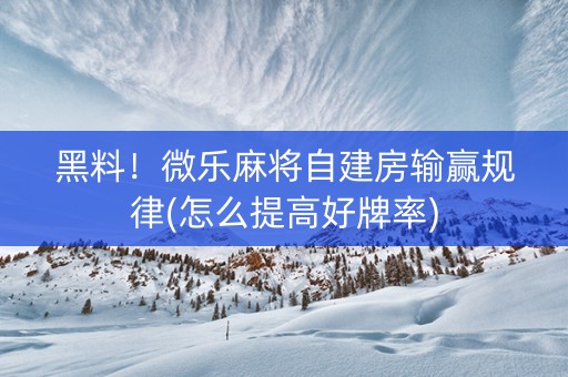 黑料！微乐麻将自建房输赢规律(怎么提高好牌率)