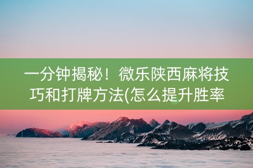 一分钟揭秘！微乐陕西麻将技巧和打牌方法(怎么提升胜率)