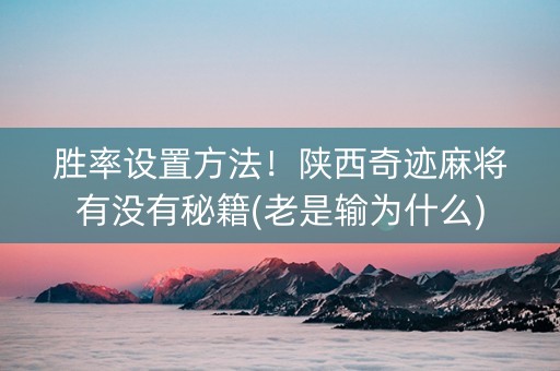 胜率设置方法！陕西奇迹麻将有没有秘籍(老是输为什么)