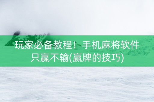 玩家必备教程！手机麻将软件只赢不输(赢牌的技巧)