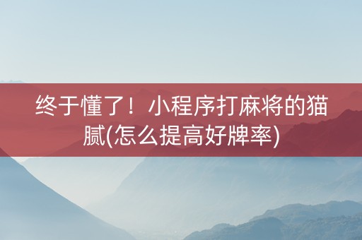 终于懂了！小程序打麻将的猫腻(怎么提高好牌率)