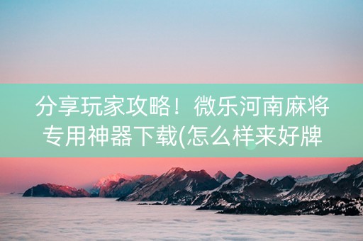分享玩家攻略！微乐河南麻将专用神器下载(怎么样来好牌)
