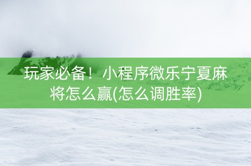 玩家必备！小程序微乐宁夏麻将怎么赢(怎么调胜率)