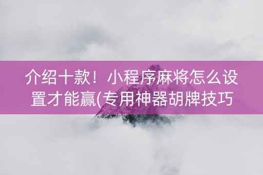 介绍十款！小程序麻将怎么设置才能赢(专用神器胡牌技巧)