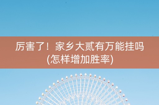 厉害了！家乡大贰有万能挂吗(怎样增加胜率)