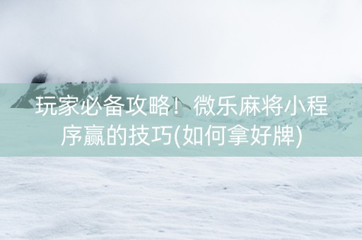 玩家必备攻略！微乐麻将小程序赢的技巧(如何拿好牌)