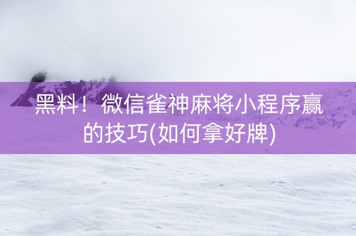 黑料！微信雀神麻将小程序赢的技巧(如何拿好牌)