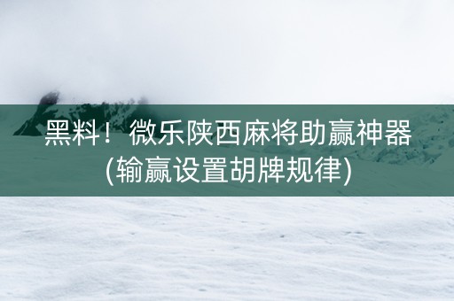 黑料！微乐陕西麻将助赢神器(输赢设置胡牌规律)