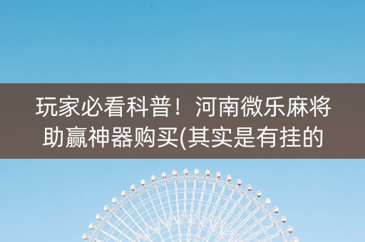 玩家必看科普！河南微乐麻将助赢神器购买(其实是有挂的)
