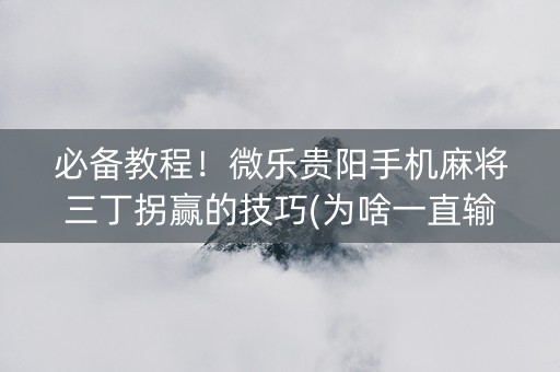 必备教程！微乐贵阳手机麻将三丁拐赢的技巧(为啥一直输)