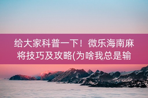 给大家科普一下！微乐海南麻将技巧及攻略(为啥我总是输)