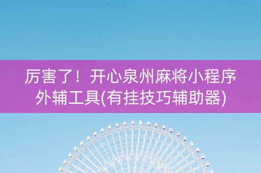 厉害了！开心泉州麻将小程序外辅工具(有挂技巧辅助器)
