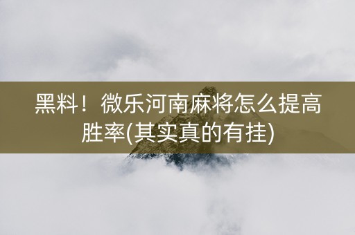 黑料！微乐河南麻将怎么提高胜率(其实真的有挂)