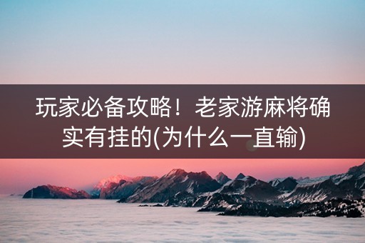 玩家必备攻略！老家游麻将确实有挂的(为什么一直输)