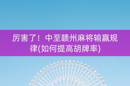 厉害了！中至赣州麻将输赢规律(如何提高胡牌率)