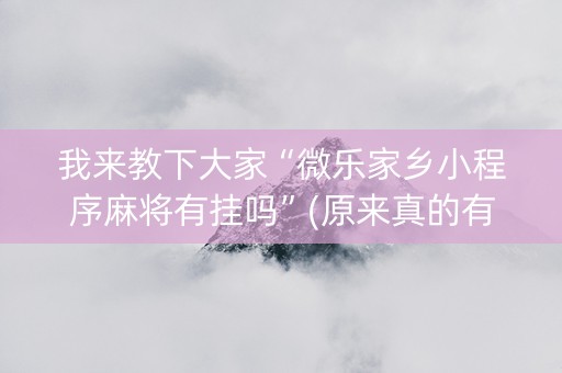 我来教下大家“微乐家乡小程序麻将有挂吗”(原来真的有挂)-知乎