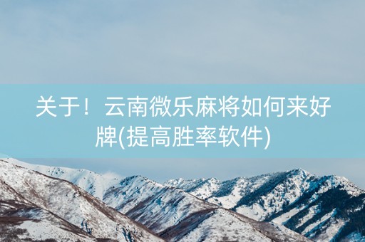 关于！云南微乐麻将如何来好牌(提高胜率软件)