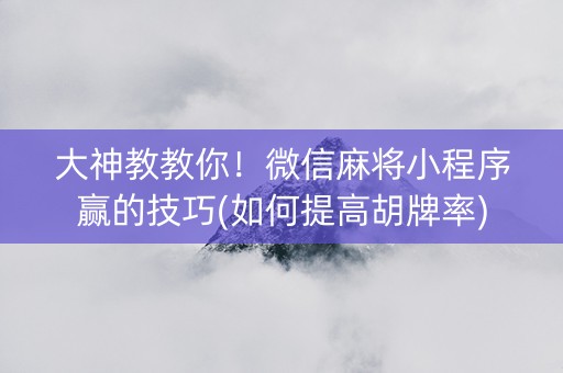 大神教教你！微信麻将小程序赢的技巧(如何提高胡牌率)