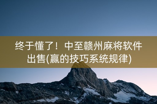 终于懂了！中至赣州麻将软件出售(赢的技巧系统规律)