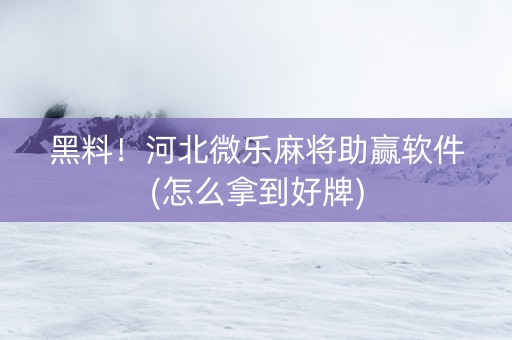 黑料！河北微乐麻将助赢软件(怎么拿到好牌)