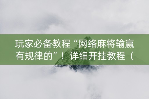 玩家必备教程“网络麻将输赢有规律的”！详细开挂教程（确实真的有挂)-知乎