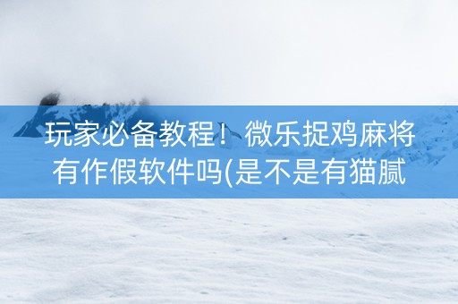 玩家必备教程！微乐捉鸡麻将有作假软件吗(是不是有猫腻)