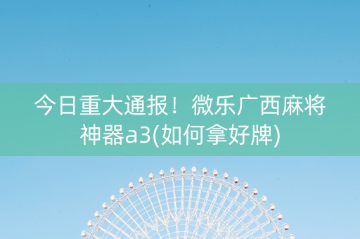 今日重大通报！微乐广西麻将神器a3(如何拿好牌)