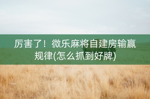 厉害了！微乐麻将自建房输赢规律(怎么抓到好牌)