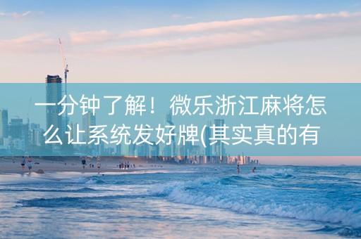 一分钟了解！微乐浙江麻将怎么让系统发好牌(其实真的有挂)