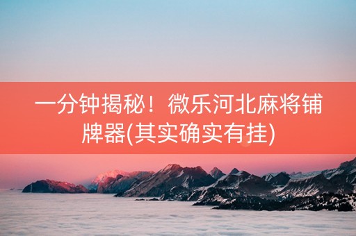 一分钟揭秘！微乐河北麻将铺牌器(其实确实有挂)