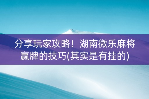 分享玩家攻略！湖南微乐麻将赢牌的技巧(其实是有挂的)