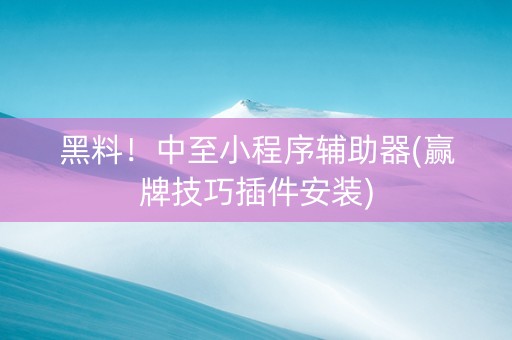 黑料！中至小程序辅助器(赢牌技巧插件安装)