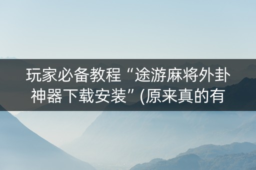 玩家必备教程“途游麻将外卦神器下载安装”(原来真的有挂)-知乎