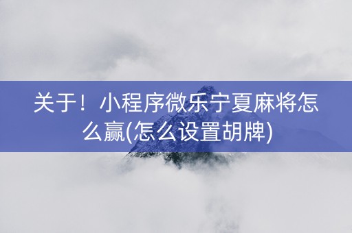 关于！小程序微乐宁夏麻将怎么赢(怎么设置胡牌)