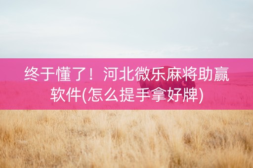 终于懂了！河北微乐麻将助赢软件(怎么提手拿好牌)
