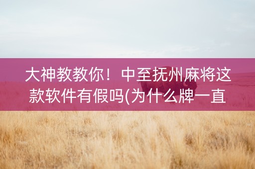 大神教教你！中至抚州麻将这款软件有假吗(为什么牌一直很差)
