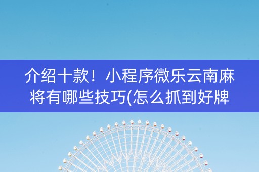 介绍十款！小程序微乐云南麻将有哪些技巧(怎么抓到好牌)
