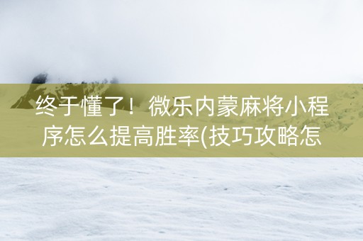 终于懂了！微乐内蒙麻将小程序怎么提高胜率(技巧攻略怎样拿好牌)