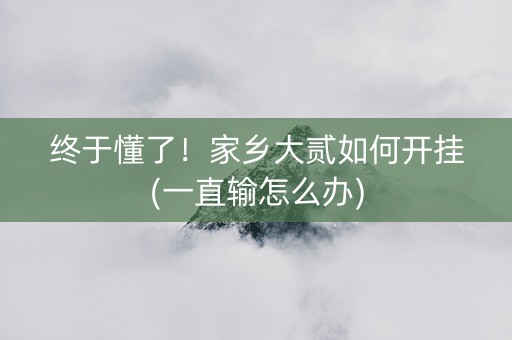 终于懂了！家乡大贰如何开挂(一直输怎么办)