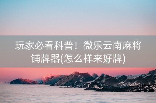 玩家必看科普！微乐云南麻将铺牌器(怎么样来好牌)